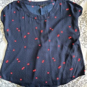 Navy blue floral Banana Republic blouse.